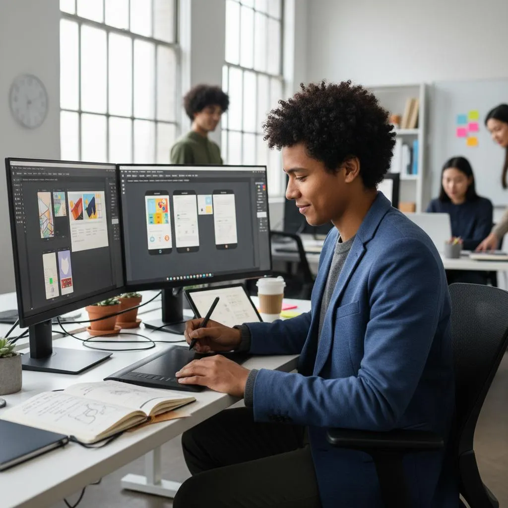 Graphic Design Workspace with Tools