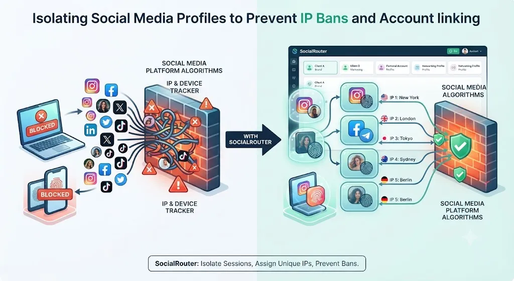 Isolating social media profiles to prevent IP bans